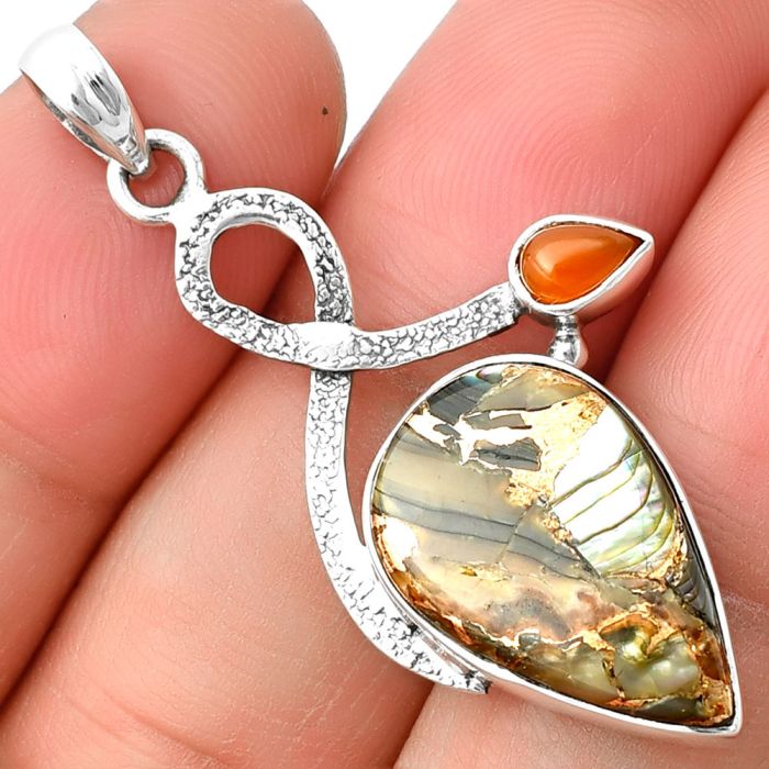 Copper Abalone Shell and Carnelian Pendant SDP137414 P-1111, 13x20 mm