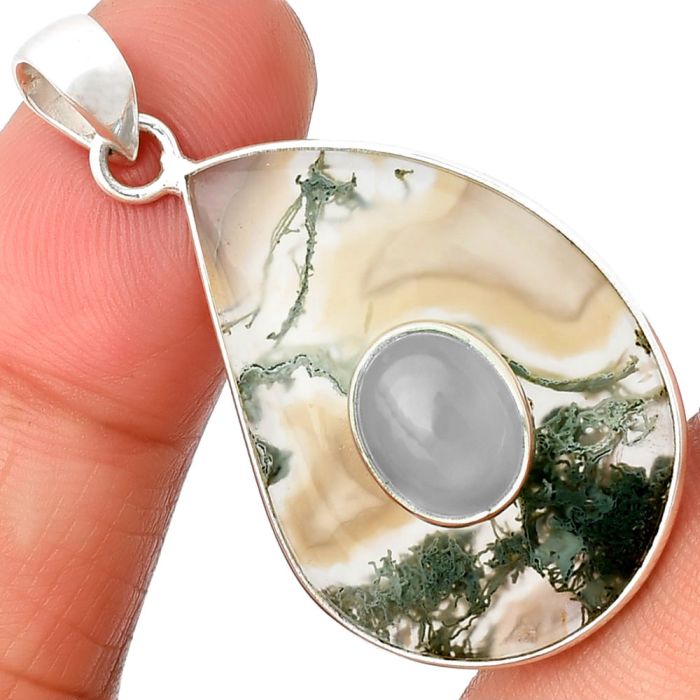 Horse Canyon Moss Agate and Chrysoprase Pendant SDP137763 P-1323, 21x30 mm