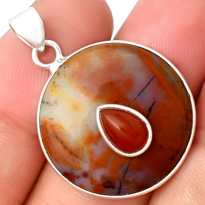 Oregon Red Moss Agate and Carnelian Pendant SDP137849 P-1323, 24x24 mm
