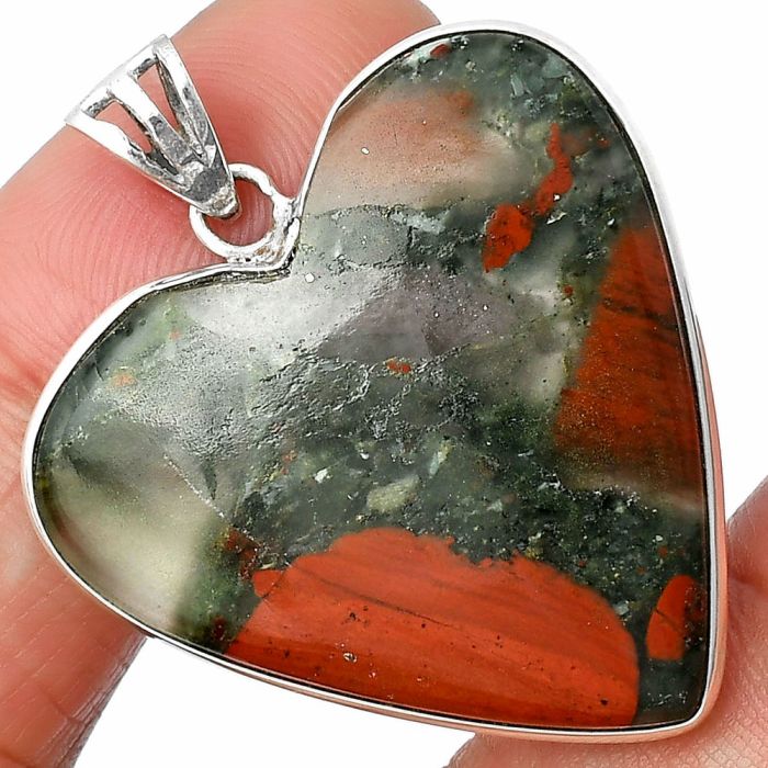 Heart Australian Blood Stone Pendant SDP138106 P-1043, 31x32 mm