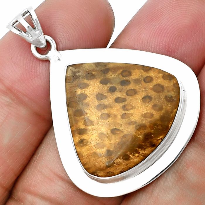 Palm Root Fossil Agate Pendant SDP138843 P-1076, 21x22 mm