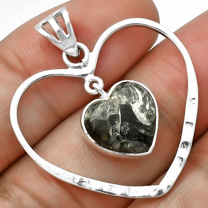 Valentine Gift Heart Obsidian And Zinc Pendant SDP139105 P-1103, 12x12 mm