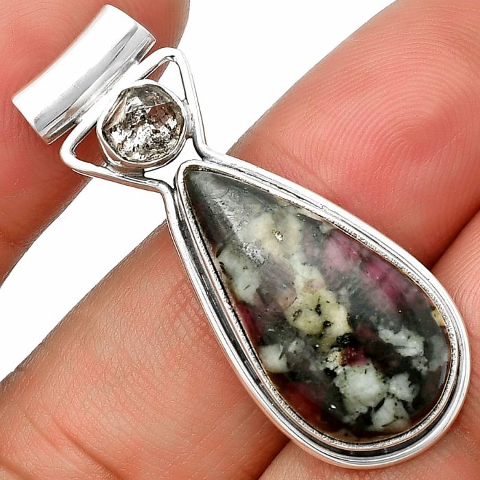 Russian Eudialyte and Herkimer Diamond Pendant SDP139142 P-1130, 13x24 mm