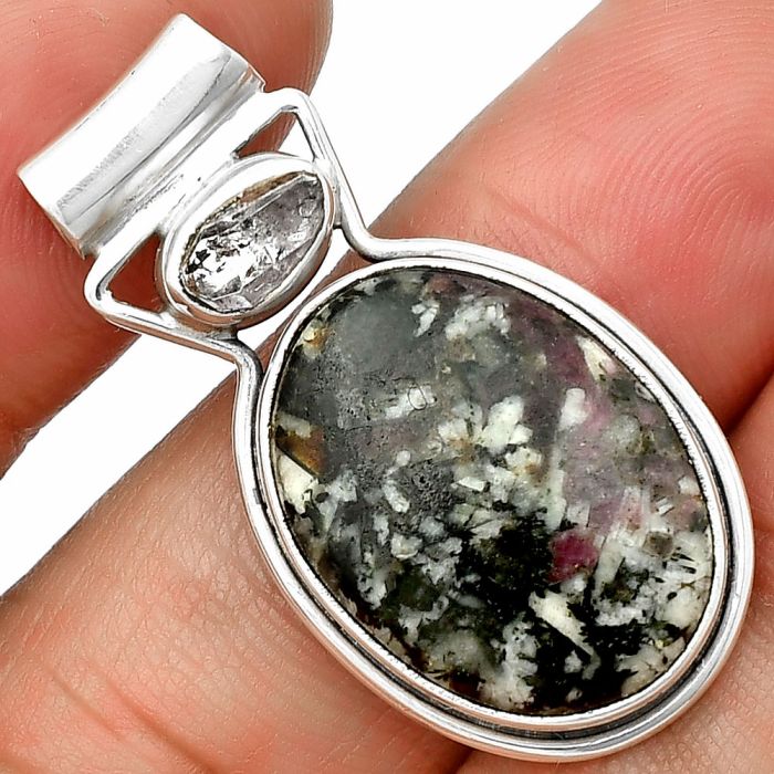 Russian Eudialyte and Herkimer Diamond Pendant SDP139143 P-1130, 15x20 mm
