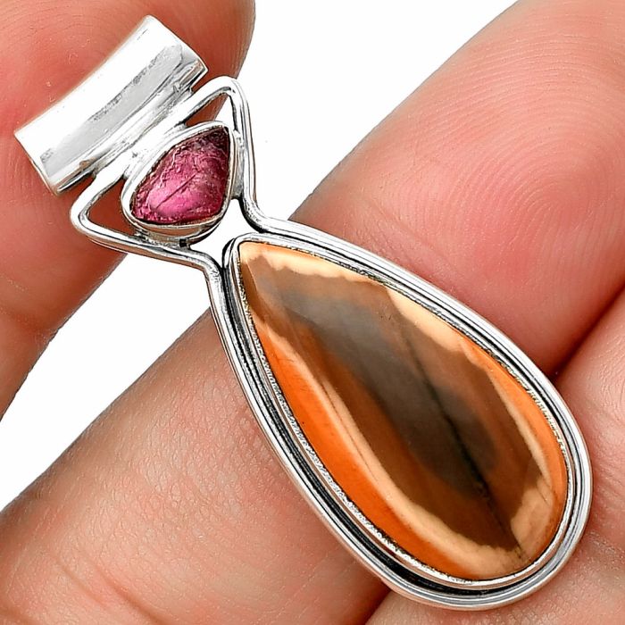 Imperial Jasper and Pink Tourmaline Rough Pendant SDP139149 P-1130, 11x23 mm