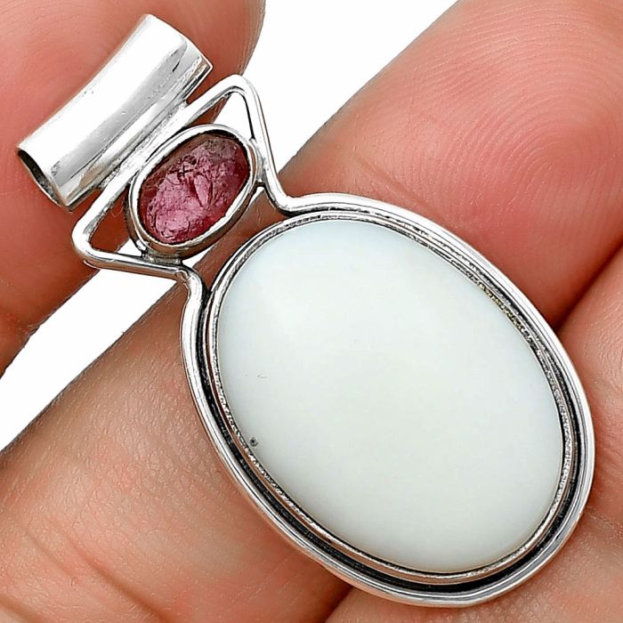 White Opal and Pink Tourmaline Rough Pendant SDP139154 P-1130, 15x20 mm