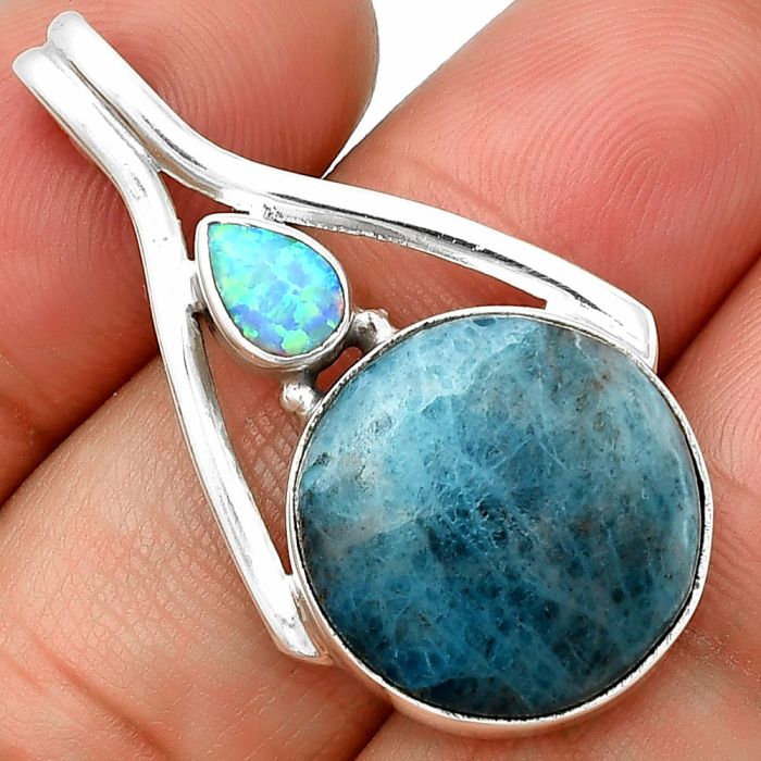 Blue Apatite and Fire Opal Pendant SDP139165 P-1006, 17x17 mm