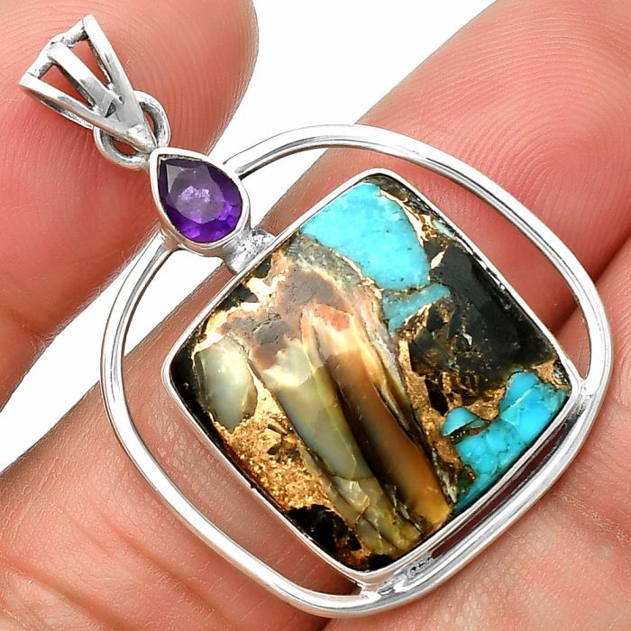 Shell In Black Blue Turquoise and Amethyst Pendant SDP139237 P-1005, 18x18 mm