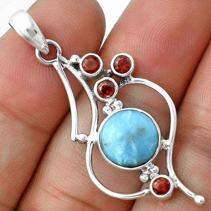 Natural Turquoise Morenci Mine and Garnet Pendant SDP139430 P-1037, 10x10 mm