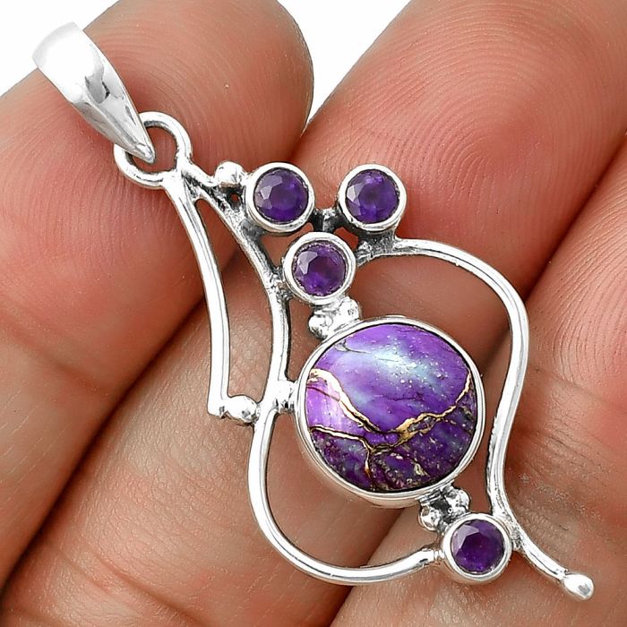 Copper Purple Turquoise and Amethyst Pendant SDP139432 P-1037, 10x10 mm