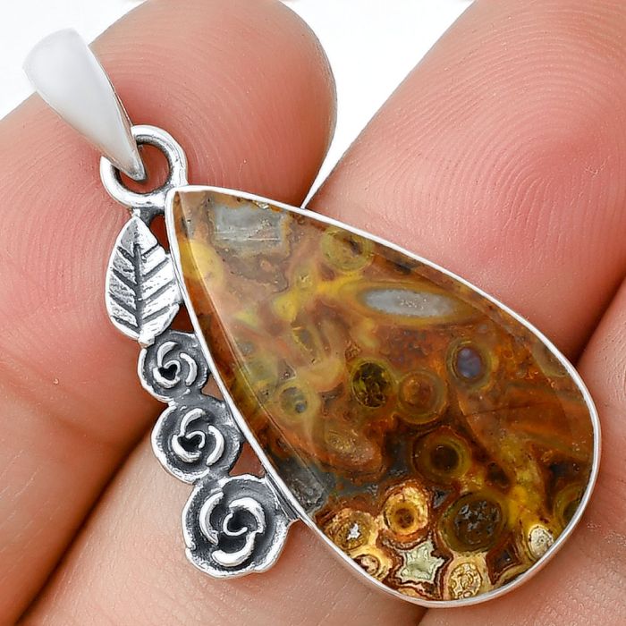 Floral - Palm Root Fossil Agate Pendant SDP139463 P-1070, 15x26 mm