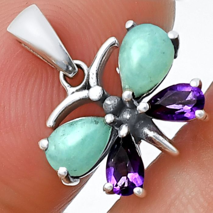 Butterfly - Paraiba Amazonite and Amethyst Pendant SDP139562 P-1117, 6x4 mm