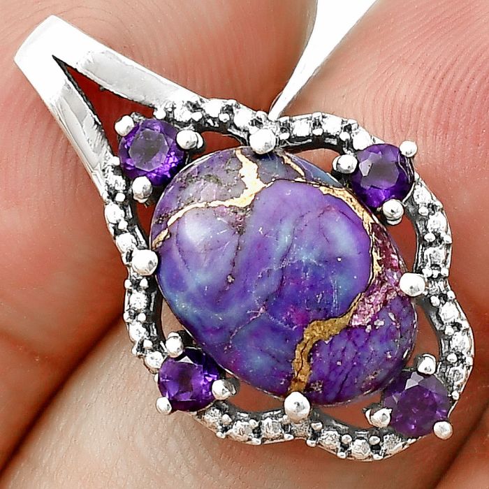 Copper Purple Turquoise and Amethyst Pendant SDP139706 P-1114, 10x14 mm