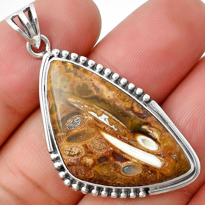 Palm Root Fossil Agate Pendant SDP139772 P-1073, 18x31 mm