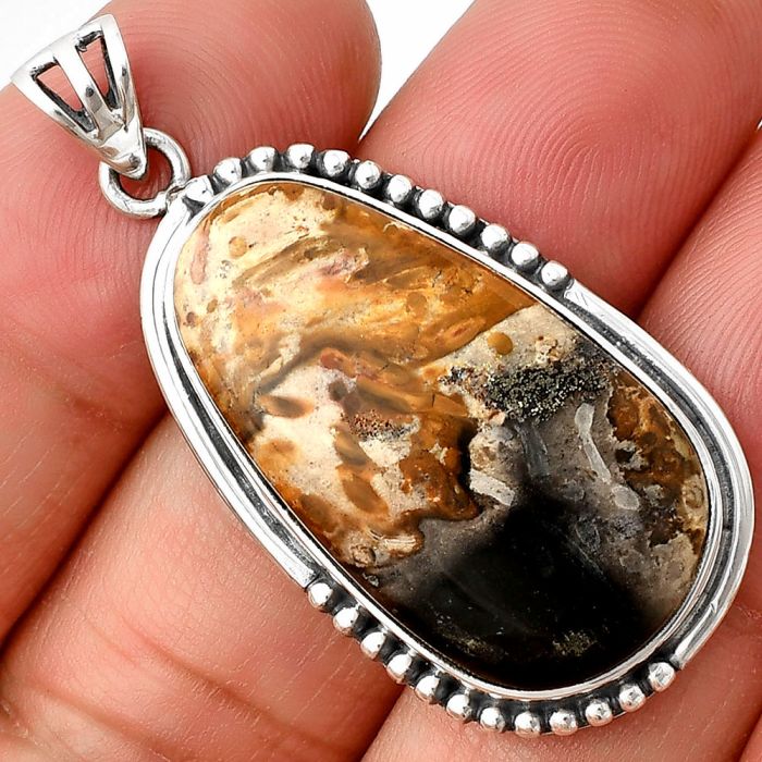 Palm Root Fossil Agate Pendant SDP139815 P-1073, 17x30 mm