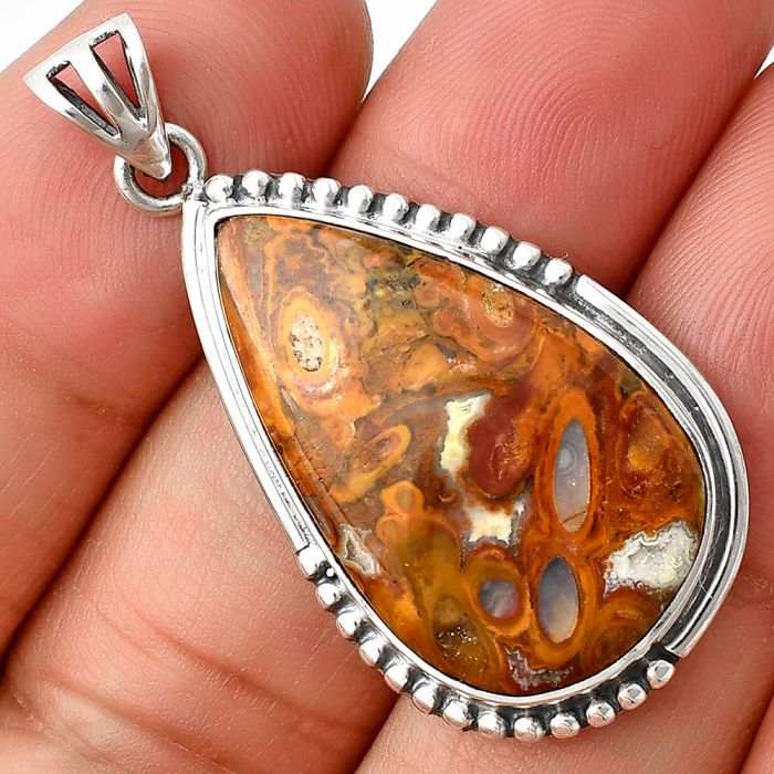 Palm Root Fossil Agate Pendant SDP139818 P-1073, 17x28 mm