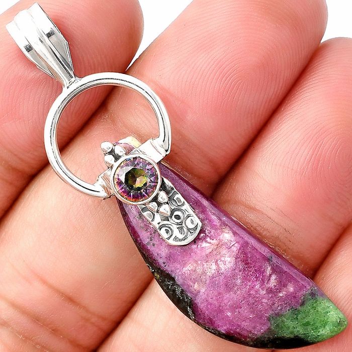 Ruby Zoisite and Mystic Topaz Pendant SDP141189 P-1723, 12x33 mm