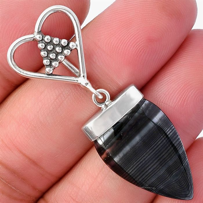 Heart - Crown Of Silver Psilomelane - Black Malachite Pendant SDP141683 P-1721, 15x23 mm