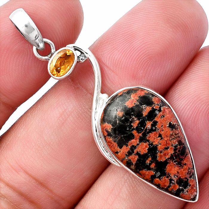 Fireworks Obsidian and Citrine Pendant SDP142012 P-1026, 14x24 mm