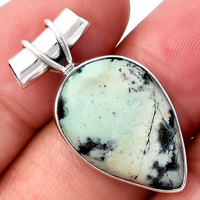 Dendritic Chrysoprase - Africa 925 Sterling Silver Pendant Jewelry SDP142837 P-1304, 15x22 mm