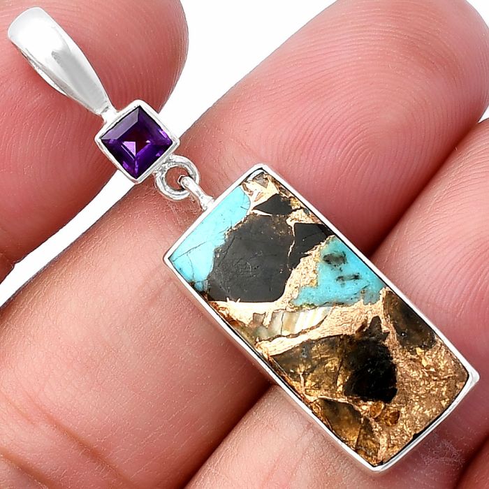 Shell In Black Blue Turquoise and Amethyst Pendant SDP143020 P-1078, 10x23 mm