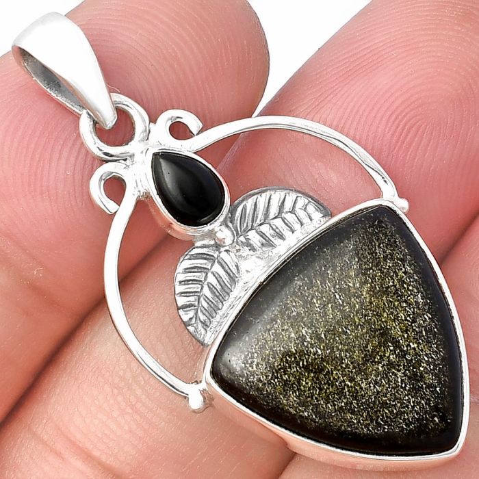 Silver Obsidian and Black Onyx Pendant SDP143374 P-1434, 17x17 mm