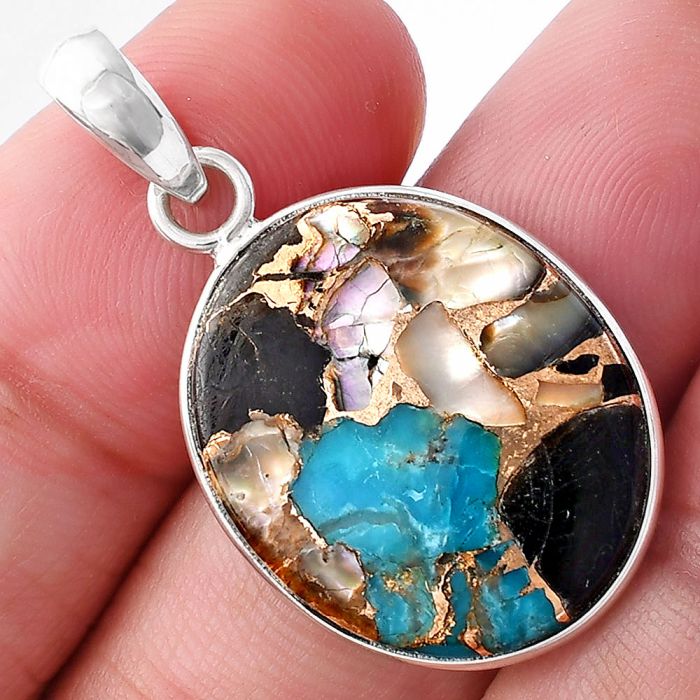 Shell In Black Blue Turquoise Pendant SDP143612 P-1001, 19x23 mm