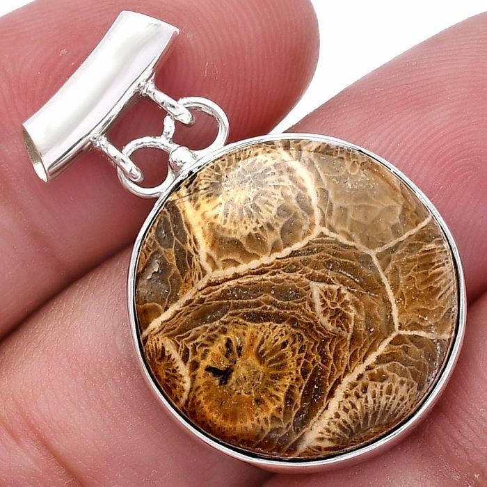 Flower Fossil Coral Pendant SDP144622 P-1198, 20x20 mm