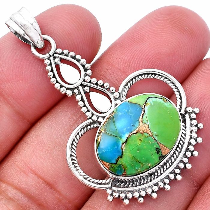 Blue Turquoise In Green Mohave Pendant SDP145021 P-1579, 13x18 mm
