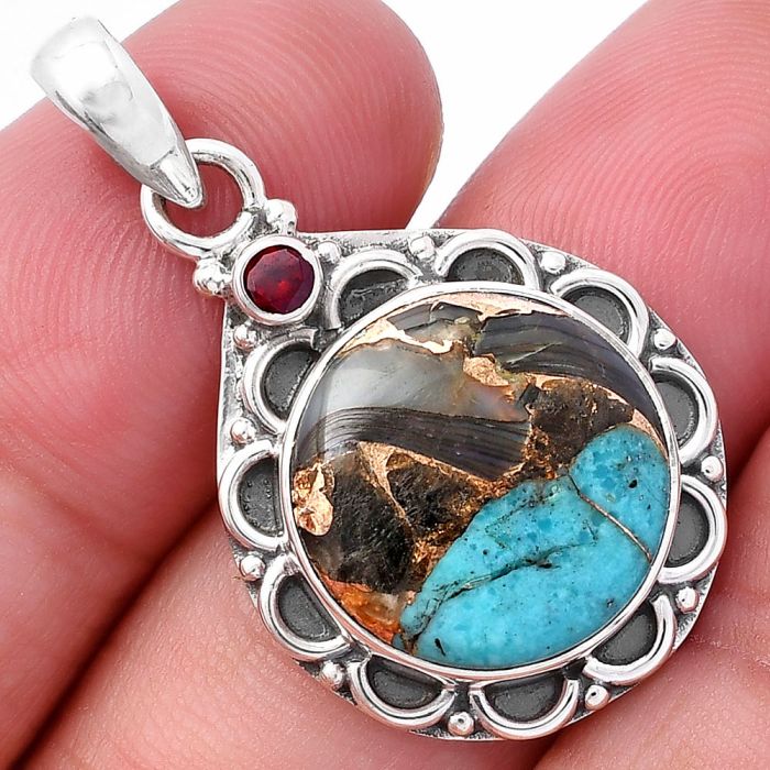 Shell In Black Blue Turquoise and Garnet Pendant SDP145082 P-1080, 15x15 mm