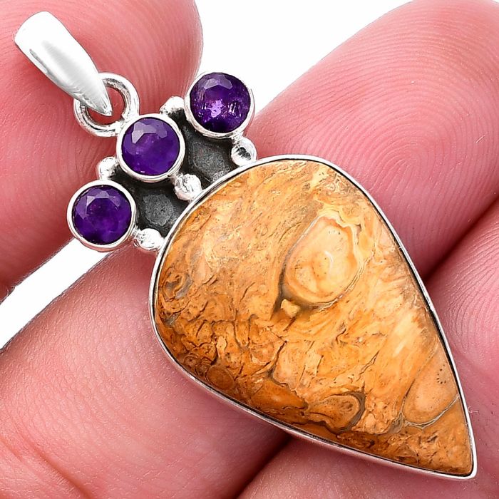 Rock Calcy and Amethyst Pendant SDP145304 P-1120, 17x26 mm
