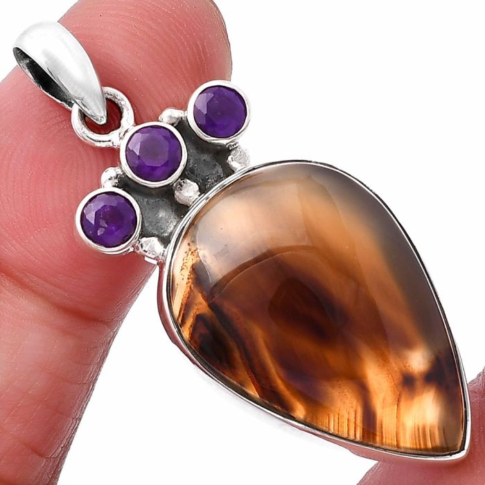Montana Agate and Amethyst Pendant SDP145345 P-1120, 17x25 mm
