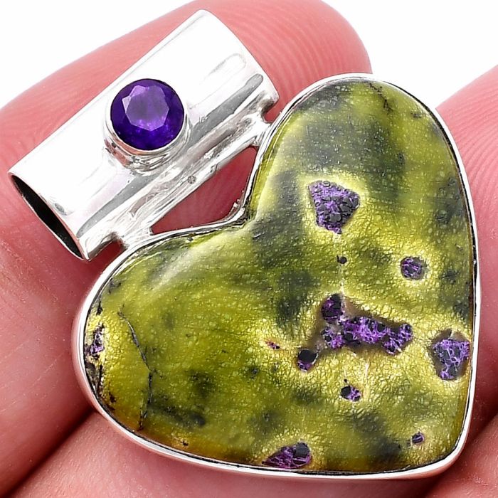 Valentine Gift Heart - Stichtite and Amethyst Pendant SDP145358 P-1300, 22x25 mm