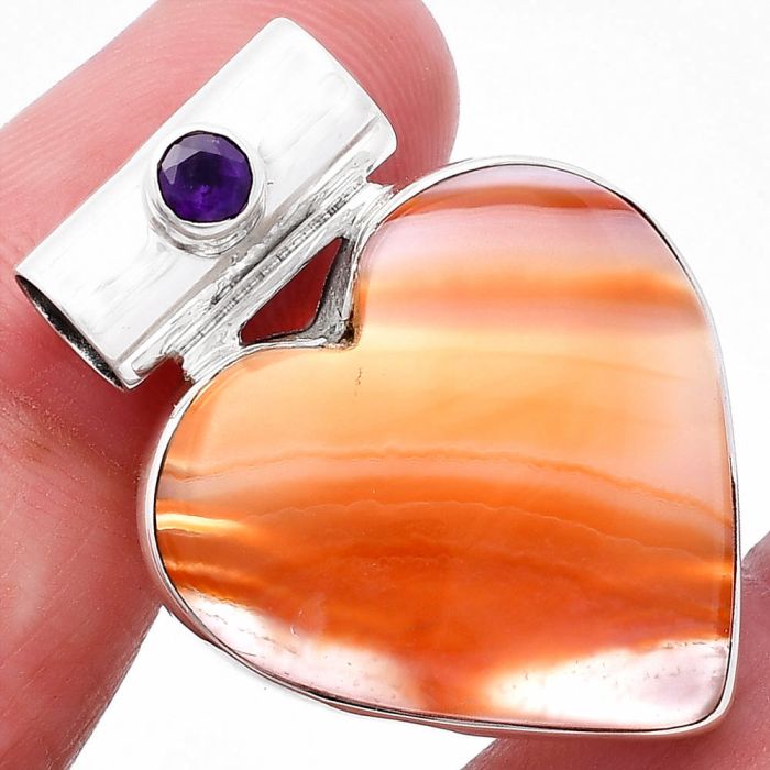 Valentine Gift Heart - Lake Superior Agate and Amethyst Pendant SDP145363 P-1300, 24x24 mm