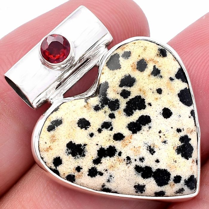 Valentine Gift Heart - Dalmatian and Garnet Pendant SDP145369 P-1300, 23x23 mm