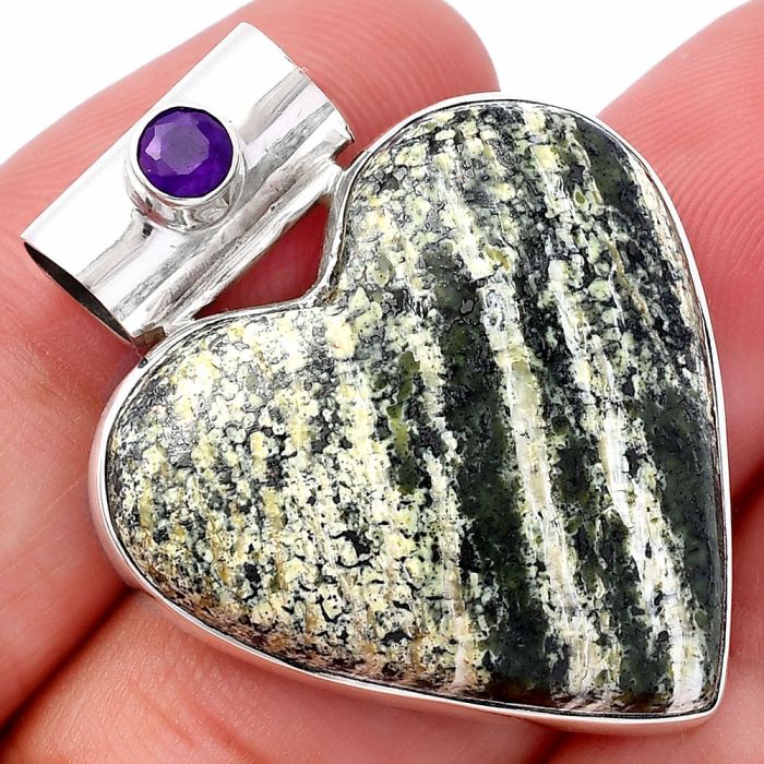 Valentine Gift Heart - Natural Chrysotile and Amethyst Pendant SDP145394 P-1300, 28x28 mm