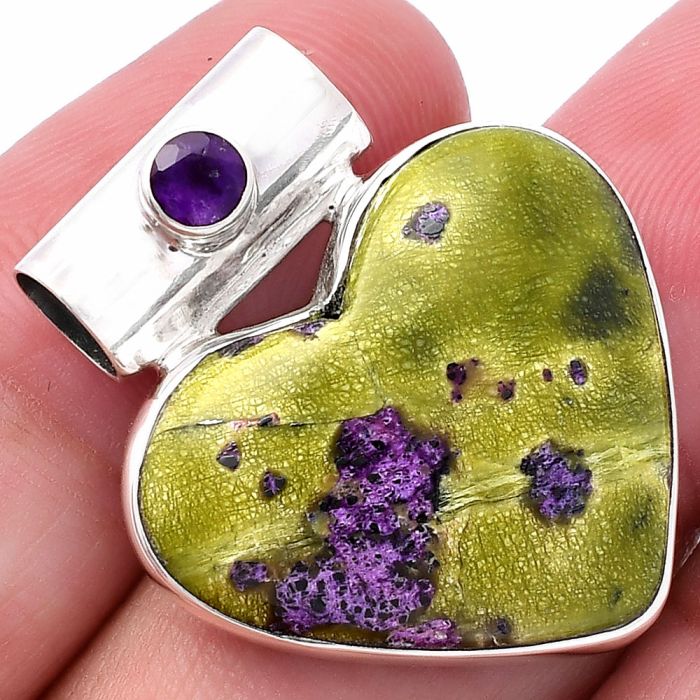 Valentine Gift Heart - Stichtite and Amethyst Pendant SDP145397 P-1300, 22x25 mm
