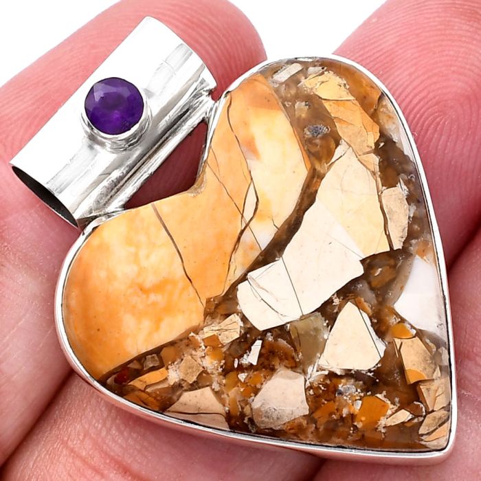 Valentine Gift Heart - Brecciated Mookaite and Amethyst Pendant SDP145405 P-1300, 28x28 mm