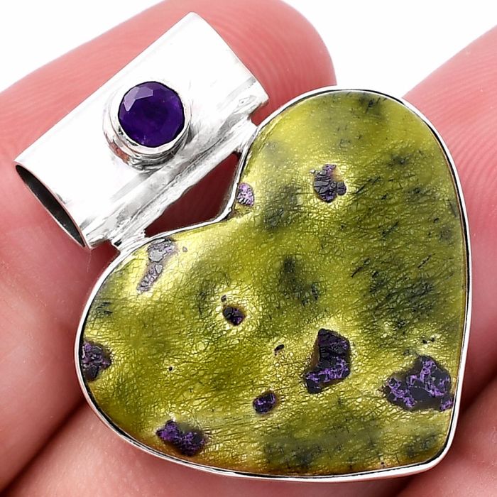 Valentine Gift Heart - Stichtite and Amethyst Pendant SDP145418 P-1300, 22x25 mm