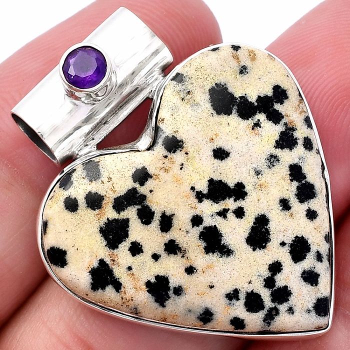 Valentine Gift Heart - Dalmatian and Amethyst Pendant SDP145432 P-1300, 28x28 mm