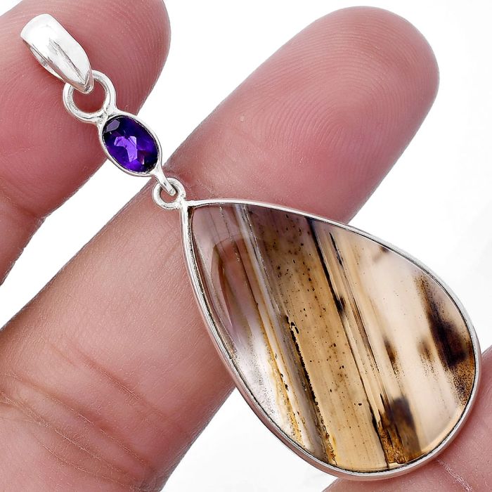 Montana Agate and Amethyst Pendant SDP145627 P-1098, 20x32 mm