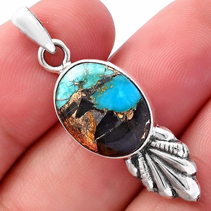 Shell In Black Blue Turquoise Pendant SDP145862 P-1126, 12x16 mm