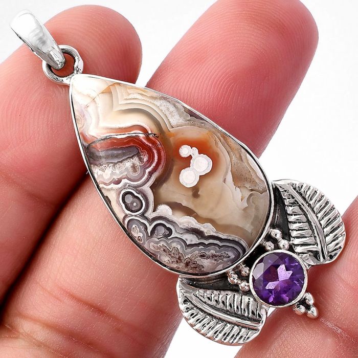 Laguna Lace Agate and Amethyst Pendant SDP145949 P-1127, 17x29 mm