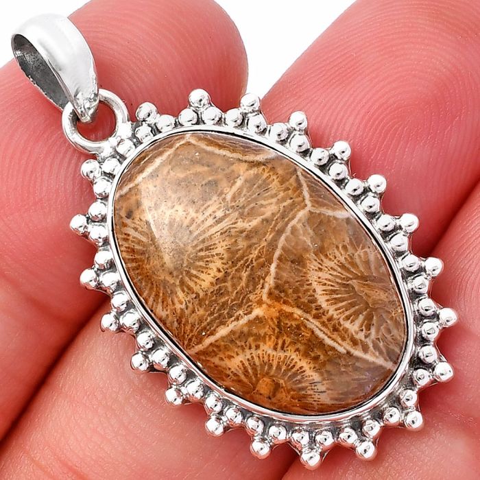 Flower Fossil Coral Pendant SDP146190 P-1066, 15x23 mm