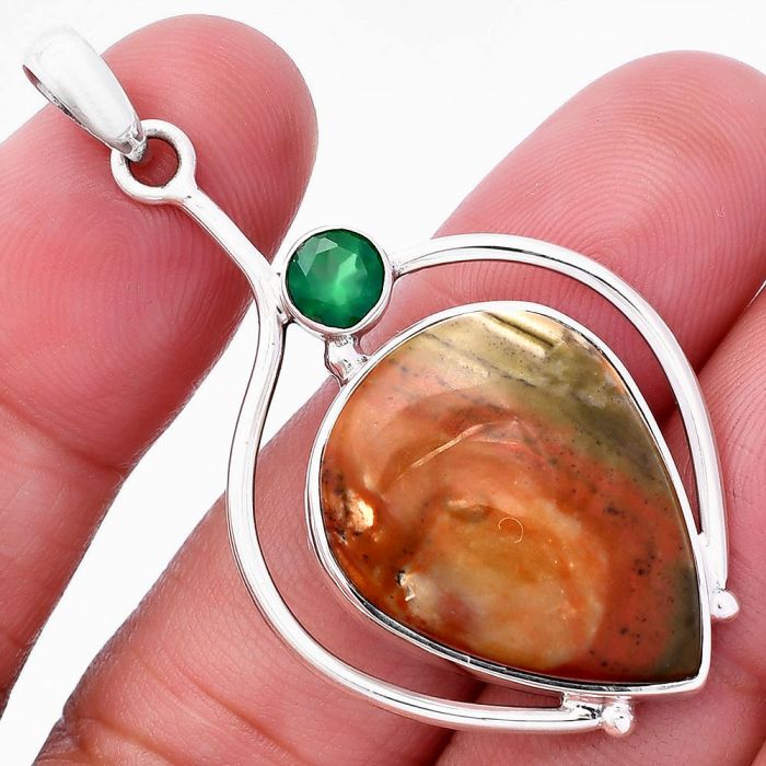 Rocky Butte Picture Jasper and Green Onyx Pendant SDP146664 P-1250, 19x24 mm