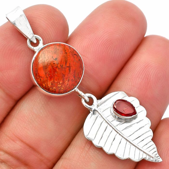 Red Moss Agate and Garnet Pendant SDP146812 P-1539, 12x12 mm