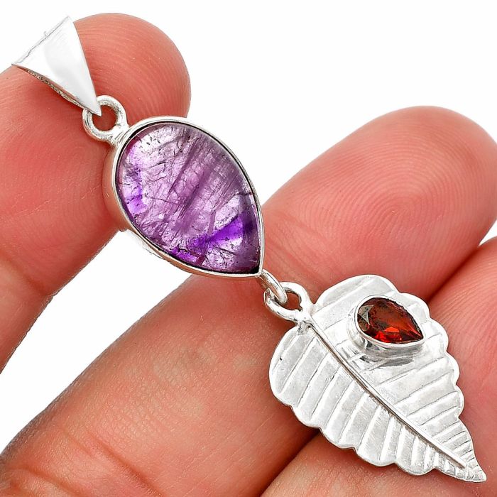 Super 23 Amethyst Mineral From Auralite and Garnet Pendant SDP146817 P-1539, 11x16 mm