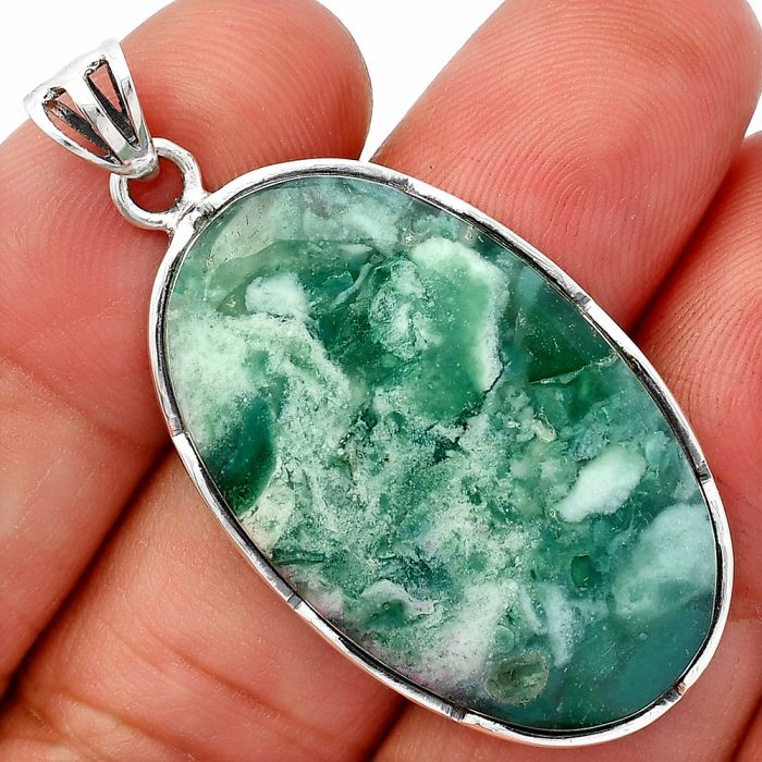 Green Lace Agate Pendant SDP146960 P-1310, 21x34 mm