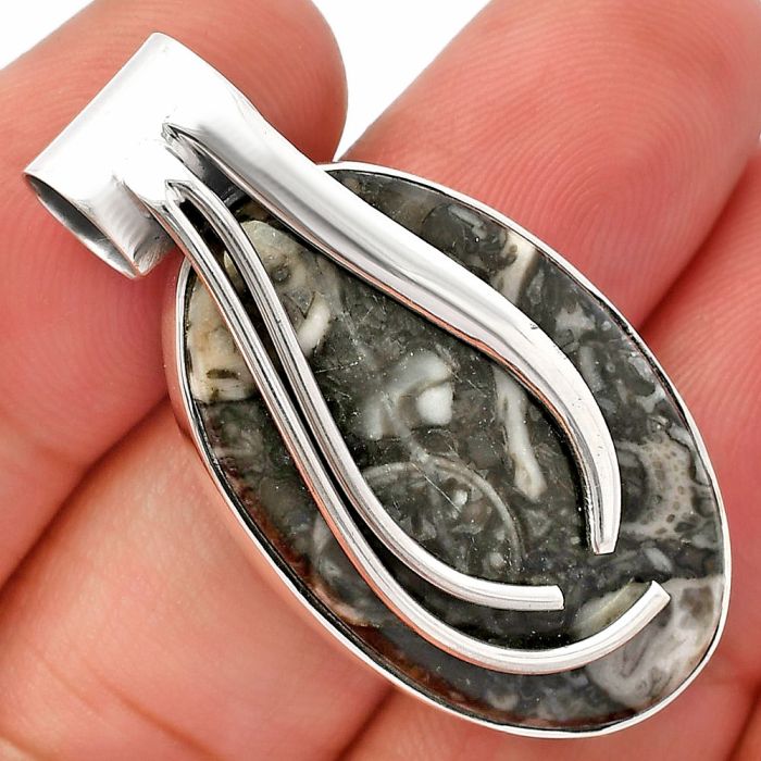 Mexican Cabbing Fossil Pendant SDP147251 P-1252, 19x31 mm