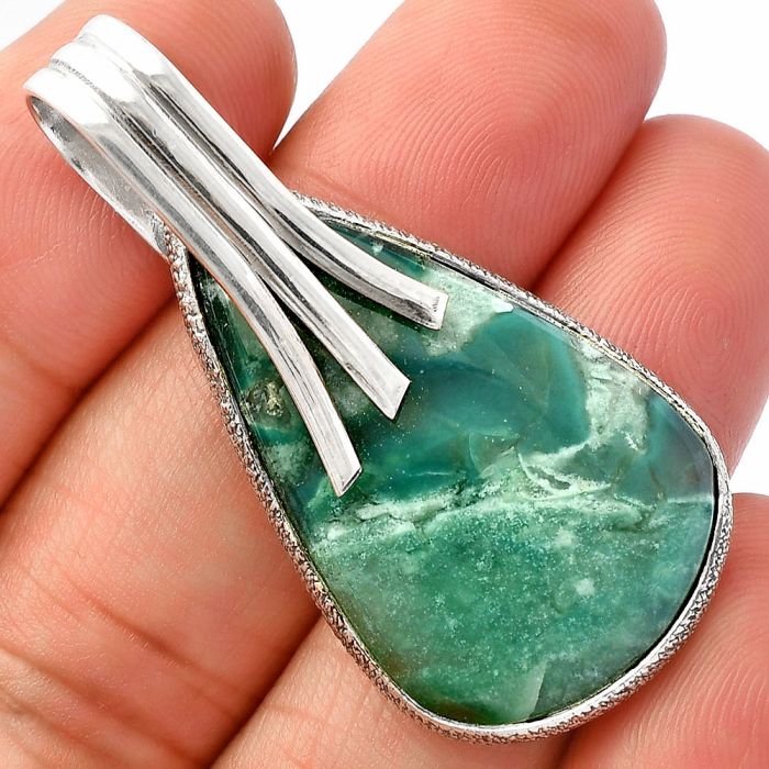 Green Lace Agate Pendant SDP147424 P-1167, 21x35 mm